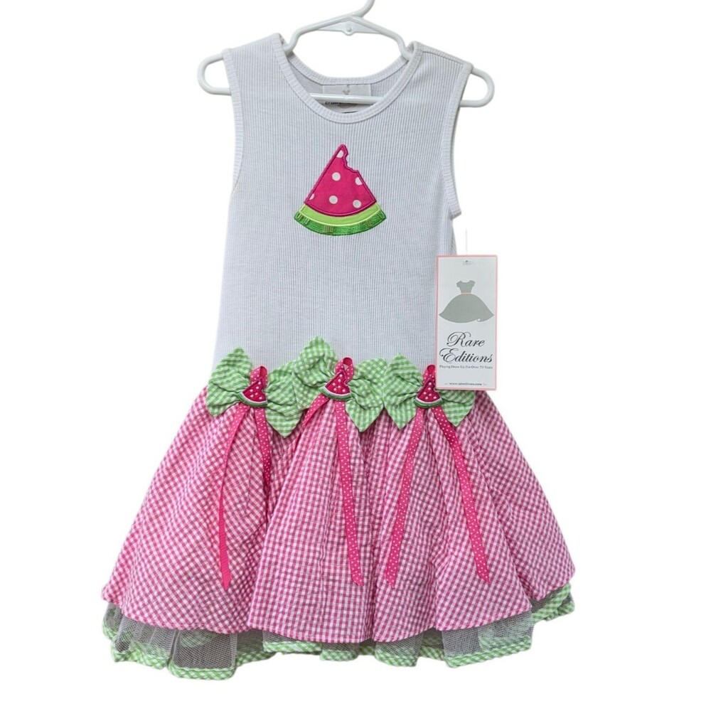 Vintage Rare Editions Dress Gingham Size 4  Watermelon Tulle Bows NWT